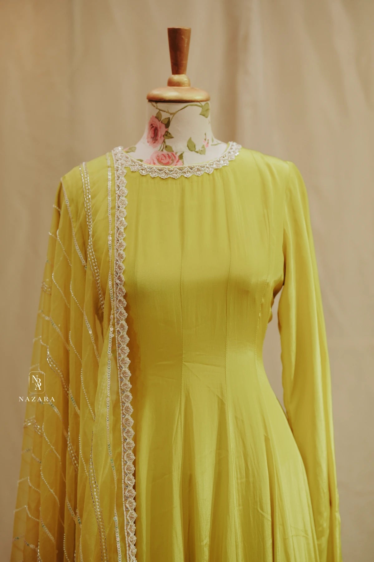 Light Yellow Green Anarkali & Palazzo Set
