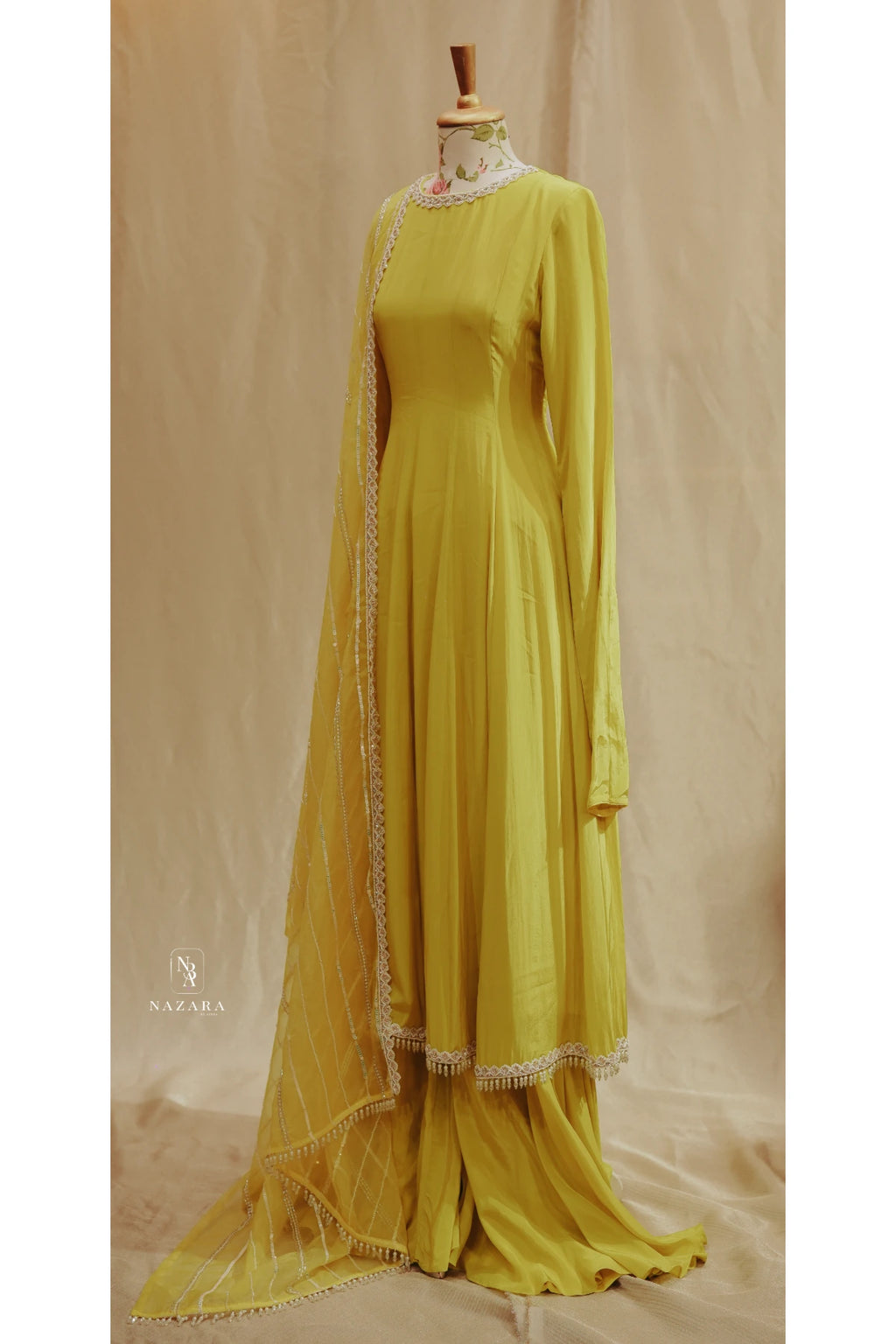 Light Yellow Green Anarkali & Palazzo Set