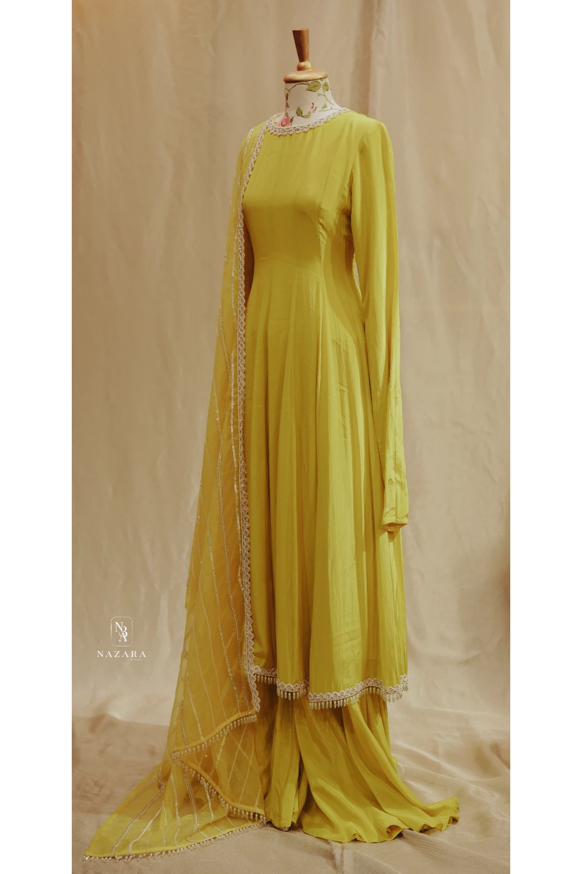 Light Yellow Green Anarkali & Palazzo Set