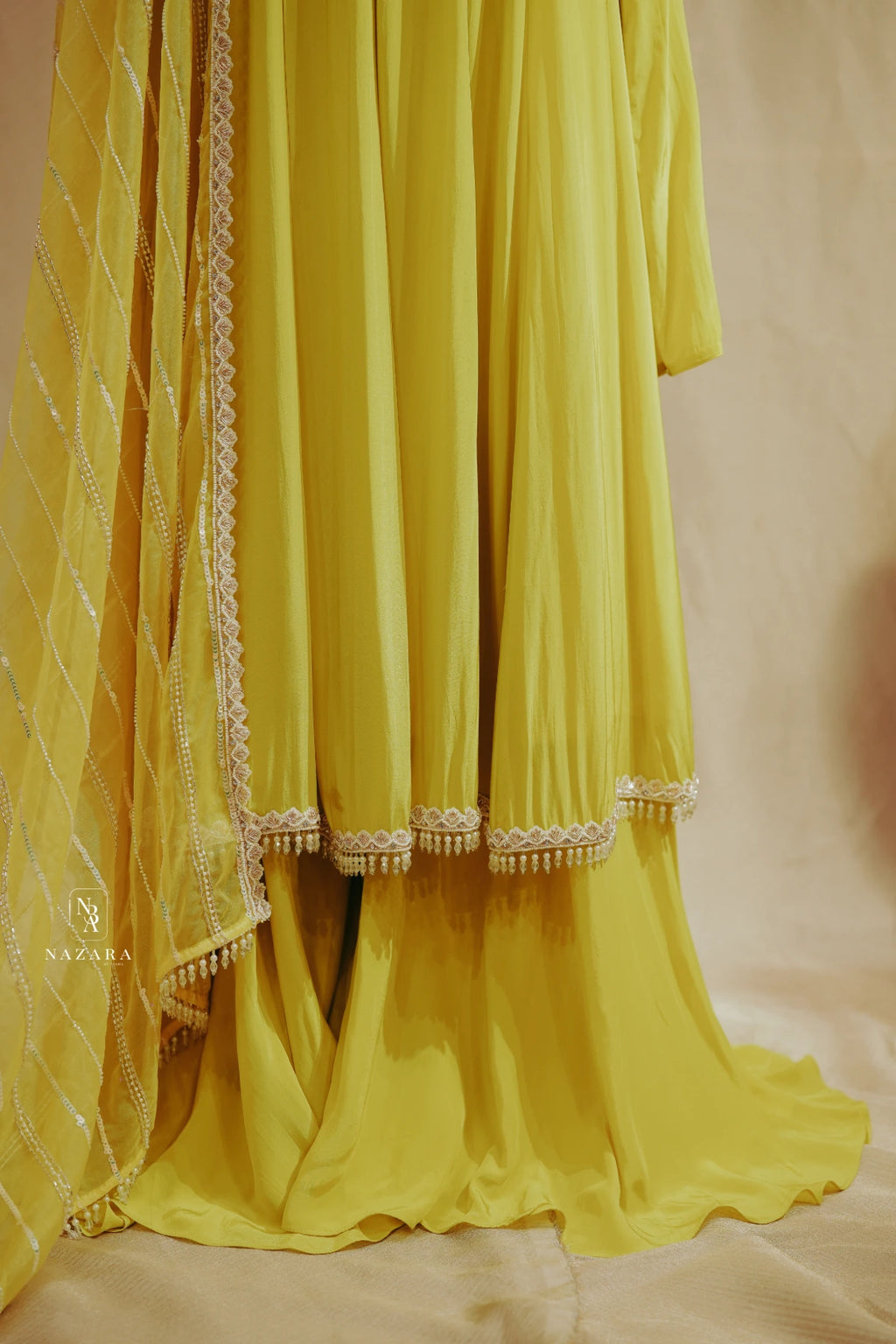 Light Yellow Green Anarkali & Palazzo Set