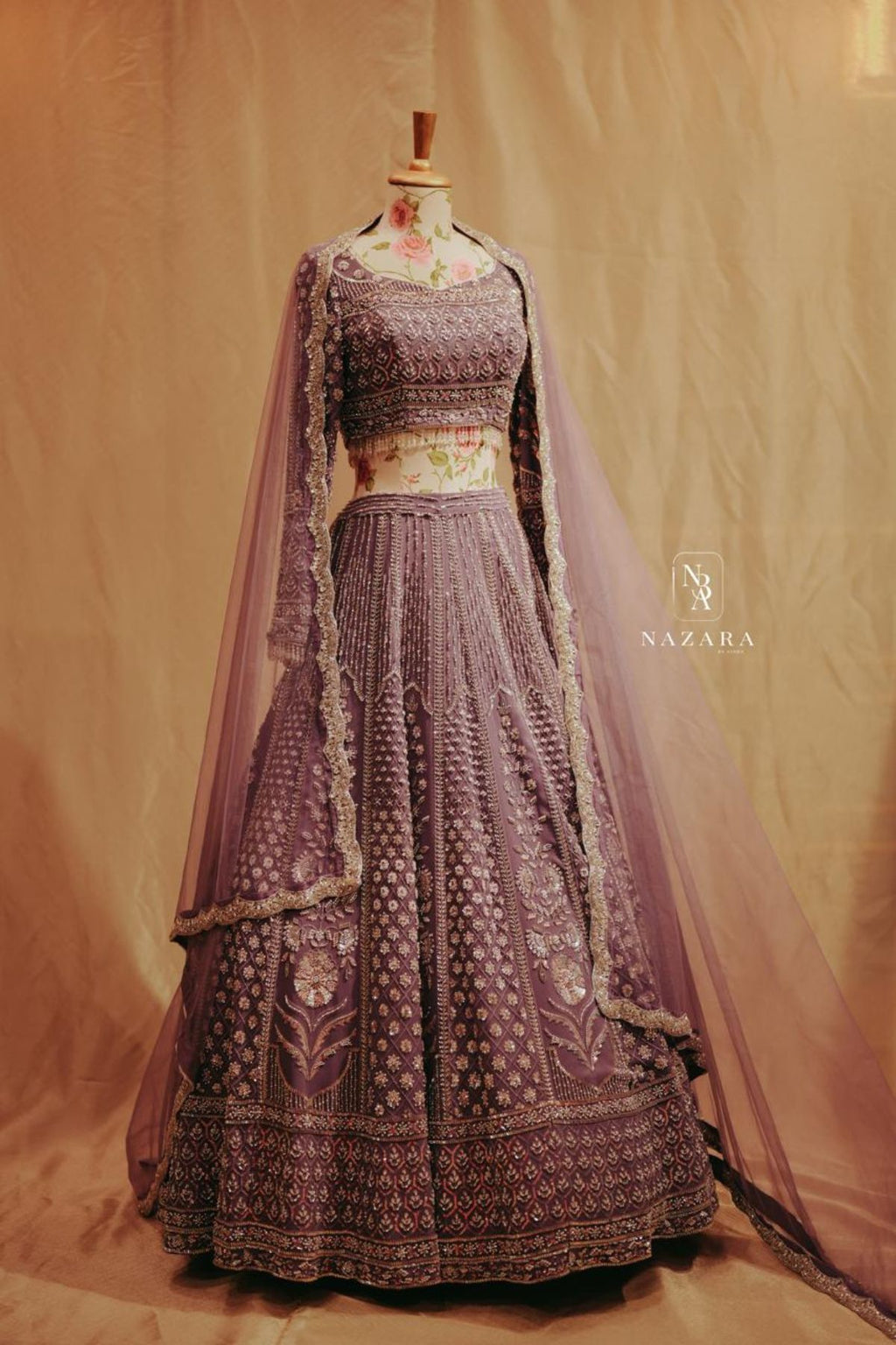 Lavender Hand-Embroidered Bridal Lehenga Set