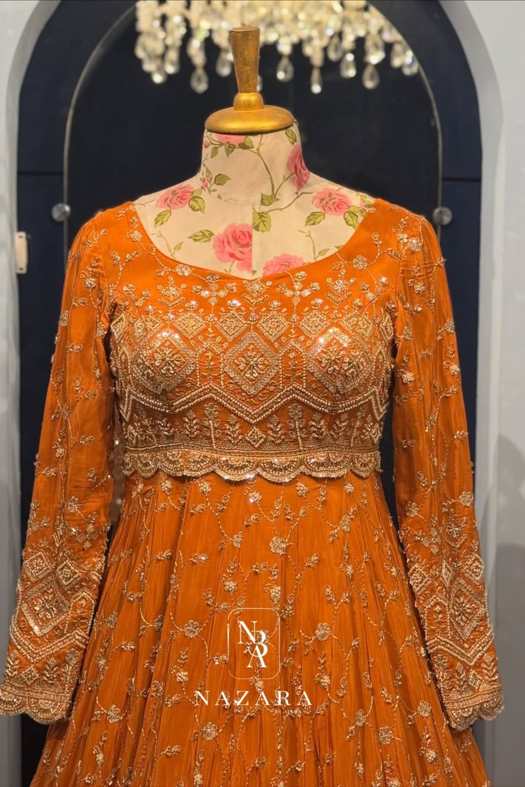 Noor-e-Mehndi – Luxury Brick Orange Embroidered Bridal Gown Set