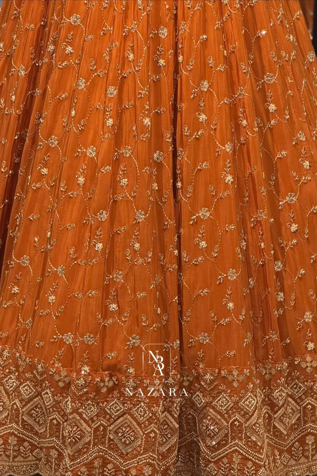 Noor-e-Mehndi – Luxury Brick Orange Embroidered Bridal Gown Set