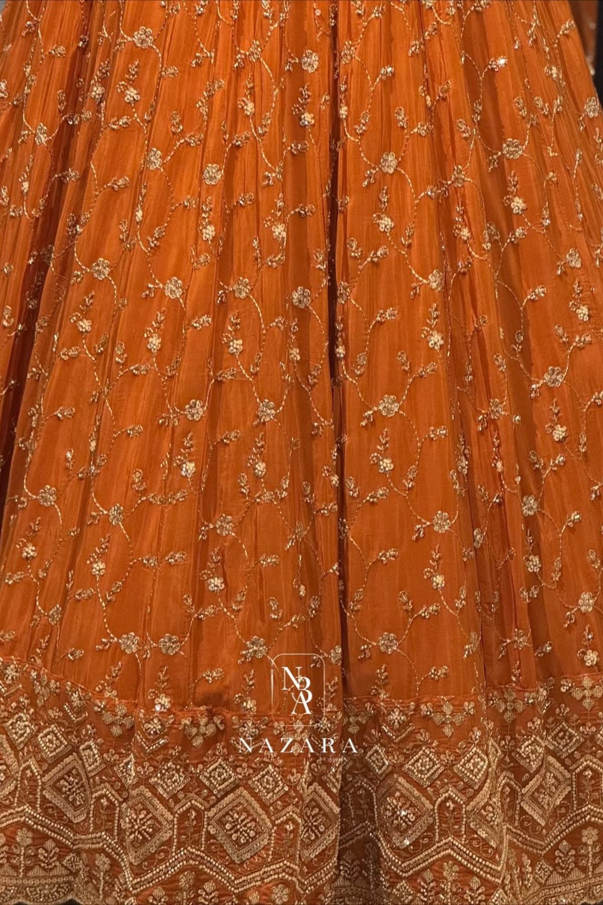 Noor-e-Mehndi – Luxury Brick Orange Embroidered Bridal Gown Set