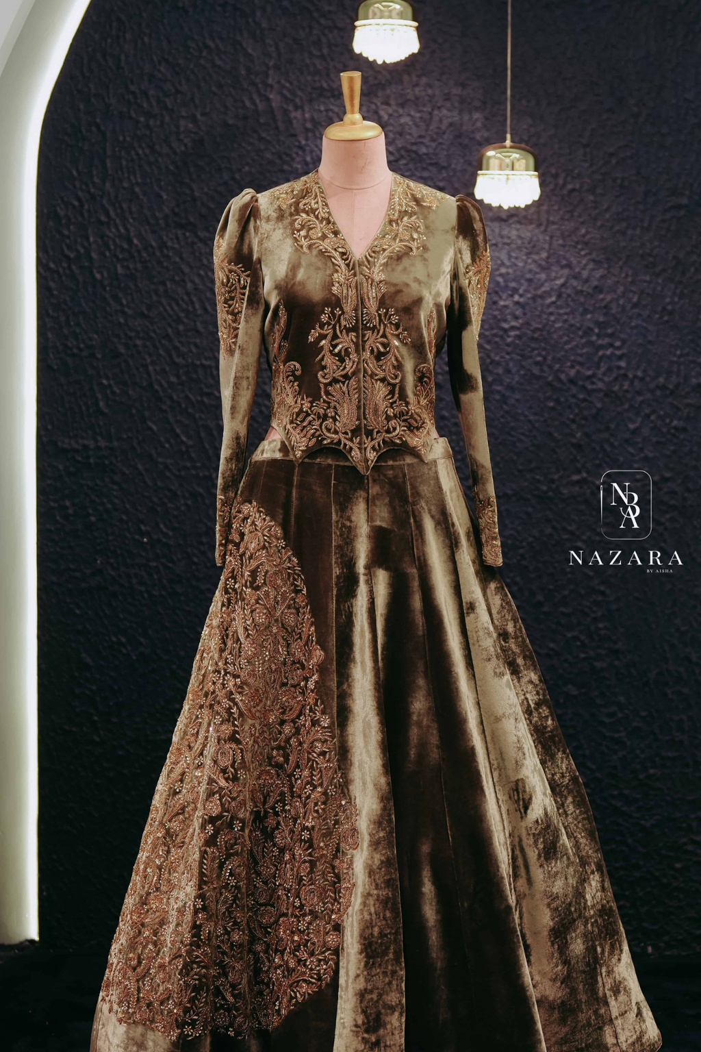 Velvet Zardozi Hand-Embroidered Lehenga Set