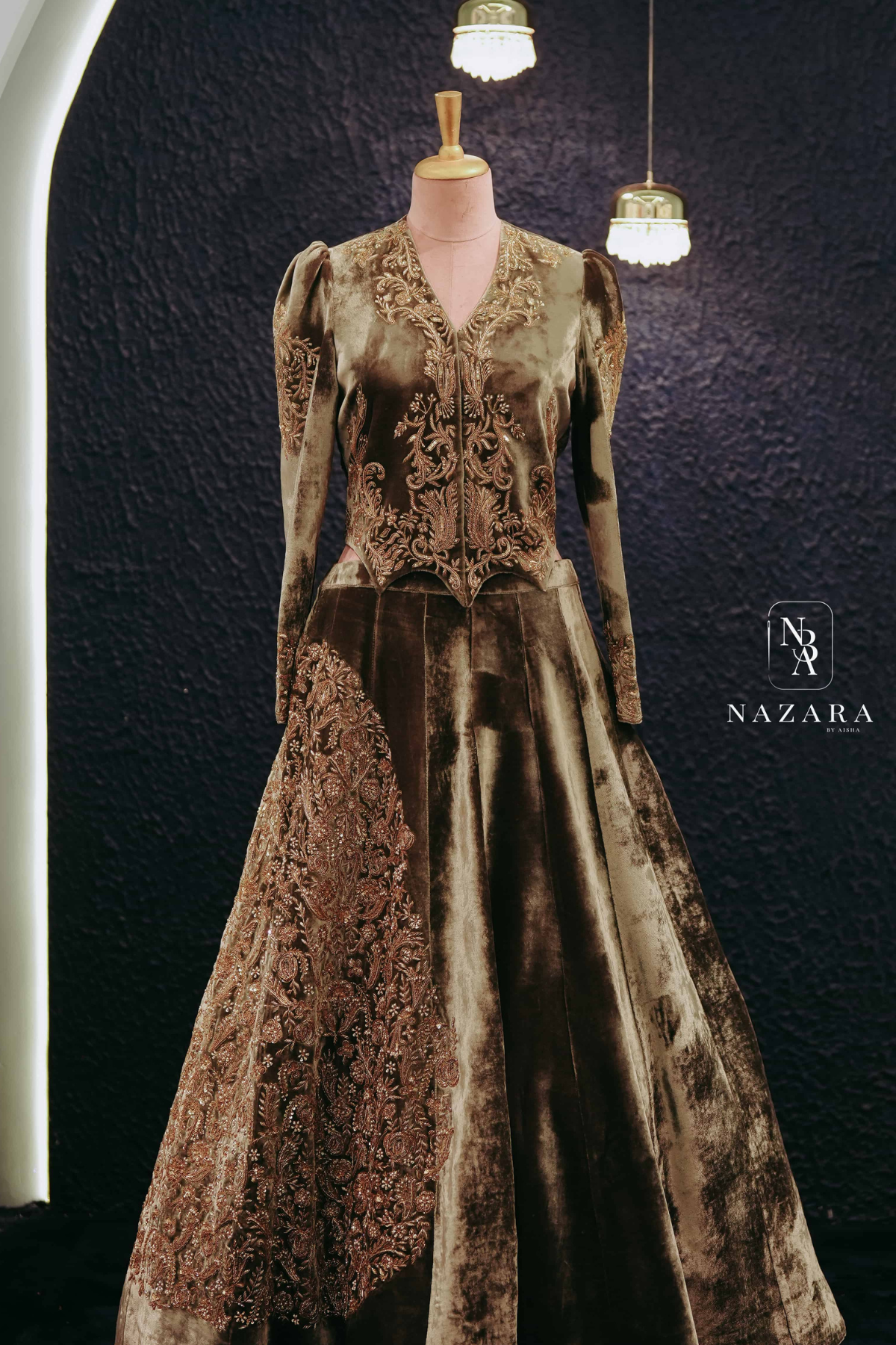 Velvet Zardozi Hand-Embroidered Lehenga Set