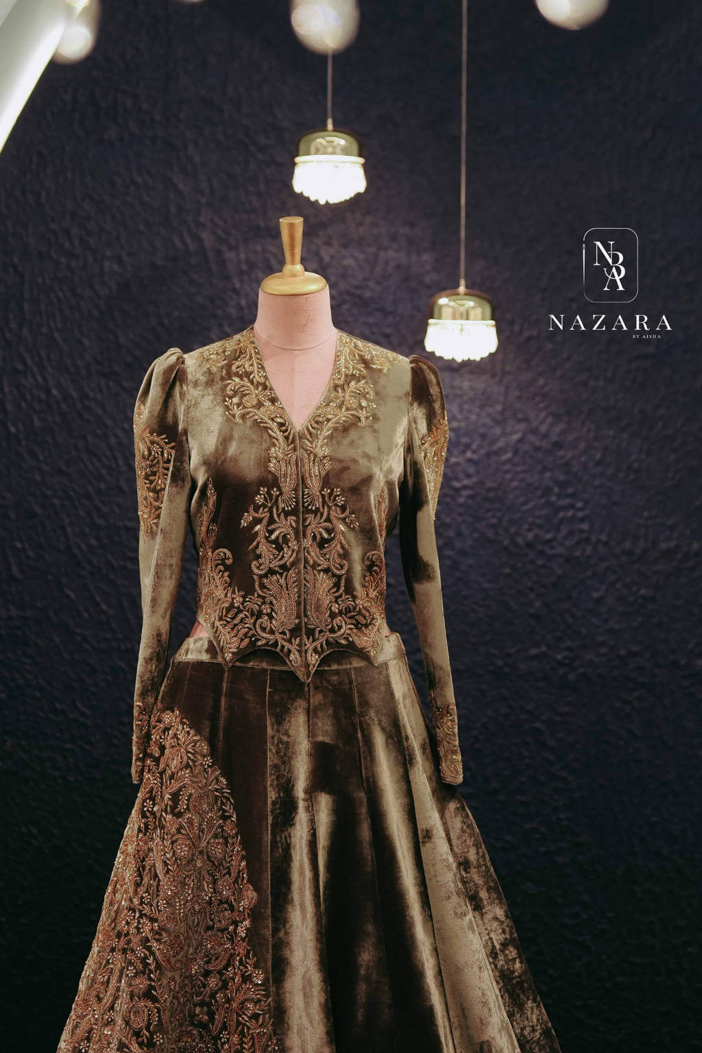 Velvet Zardozi Hand-Embroidered Lehenga Set