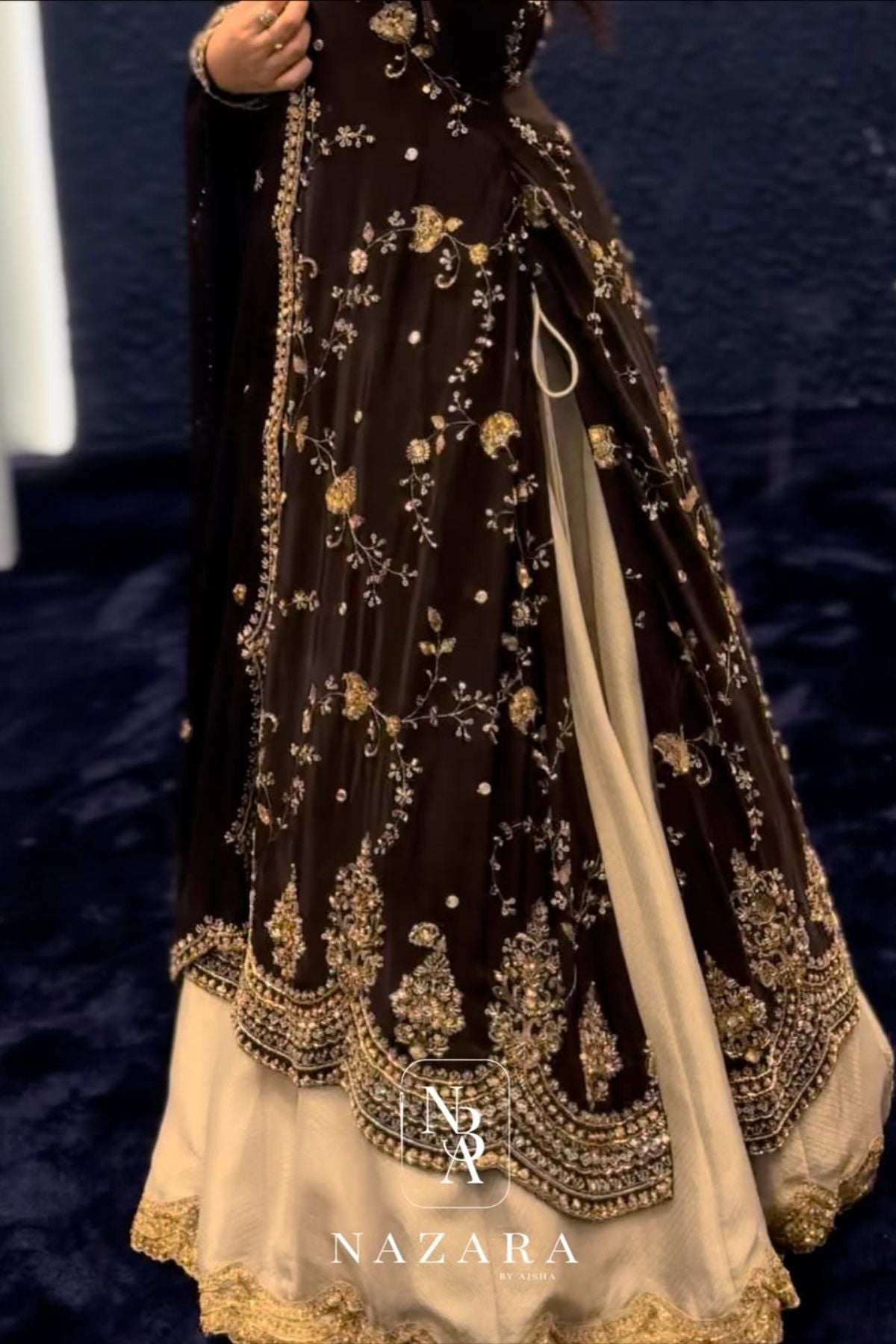 Black Embroidered Top with Grey Organza Silk Lehenga Set