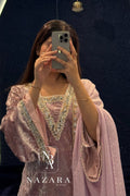 Velvet Short Top with Umbrella Palazzo & Organza Dupatta Set
