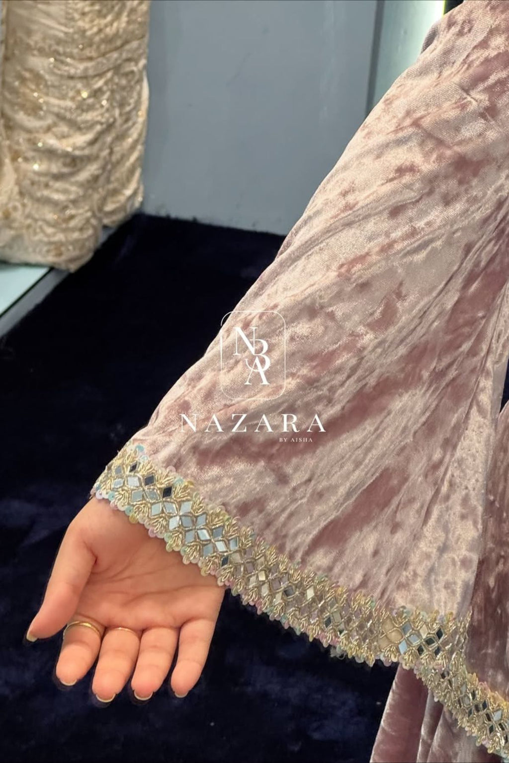 Velvet Short Top with Umbrella Palazzo & Organza Dupatta Set