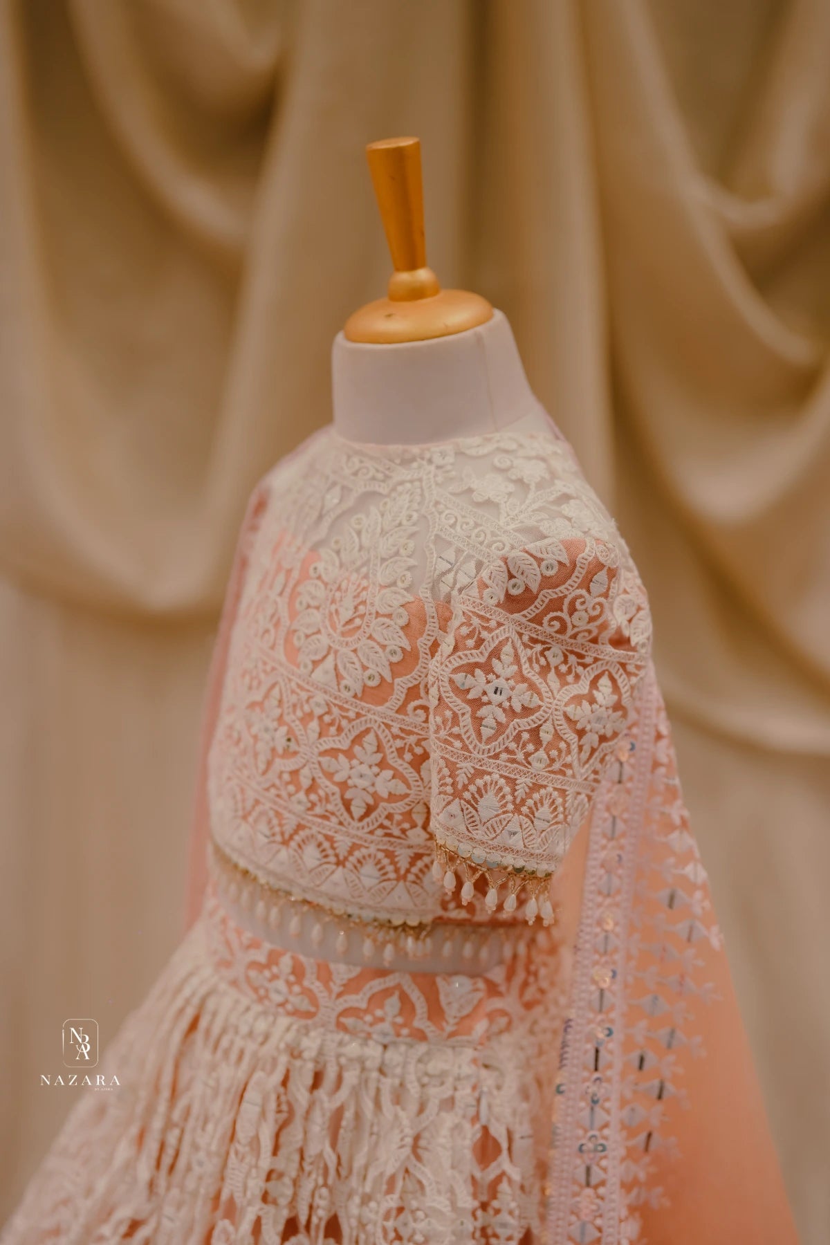 Peach Lakhnowi Lehenga For Kids
