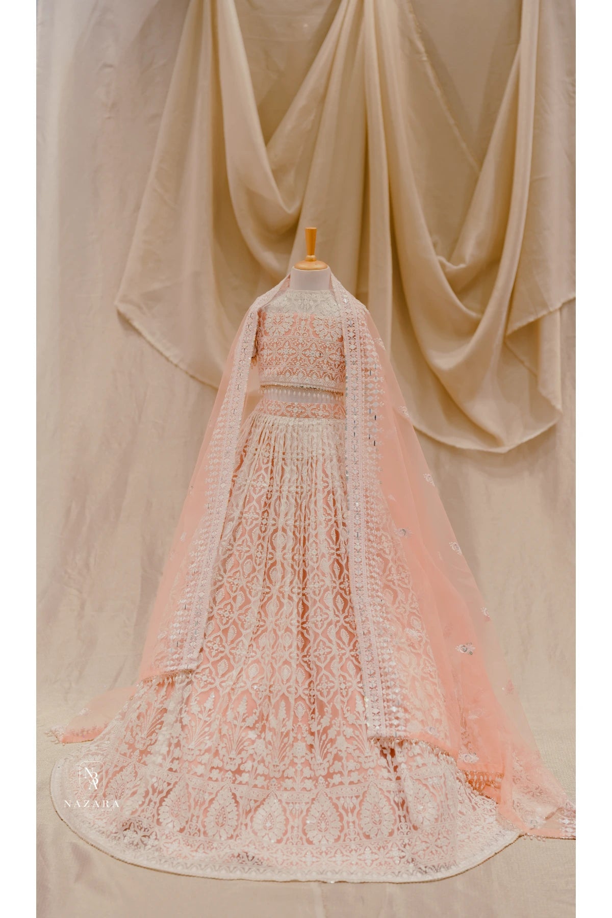 Peach Lakhnowi Lehenga For Kids