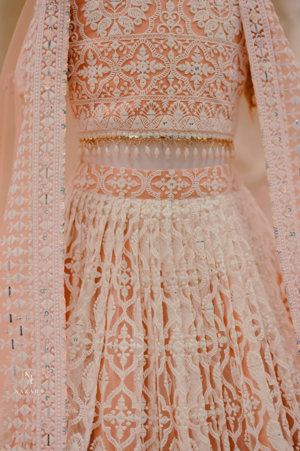 Peach Lakhnowi Lehenga For Kids