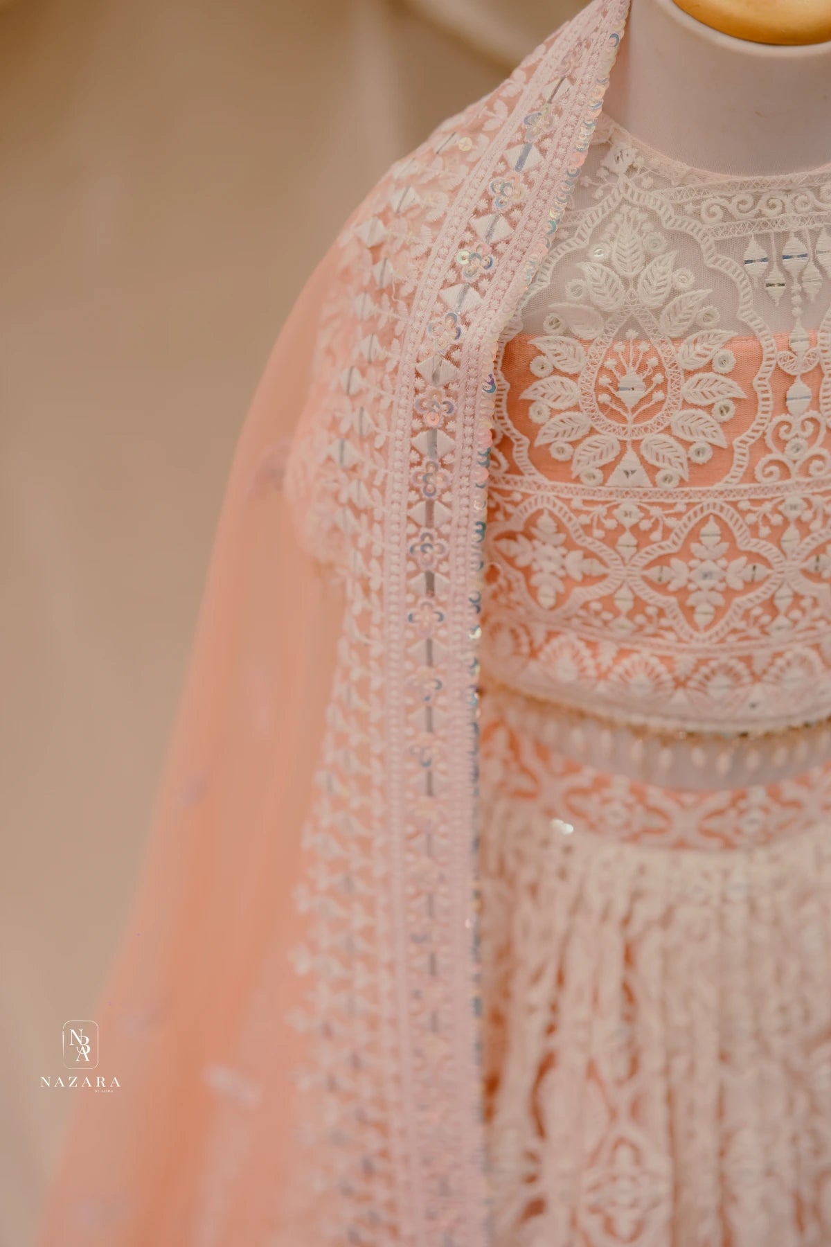 Peach Lakhnowi Lehenga For Kids
