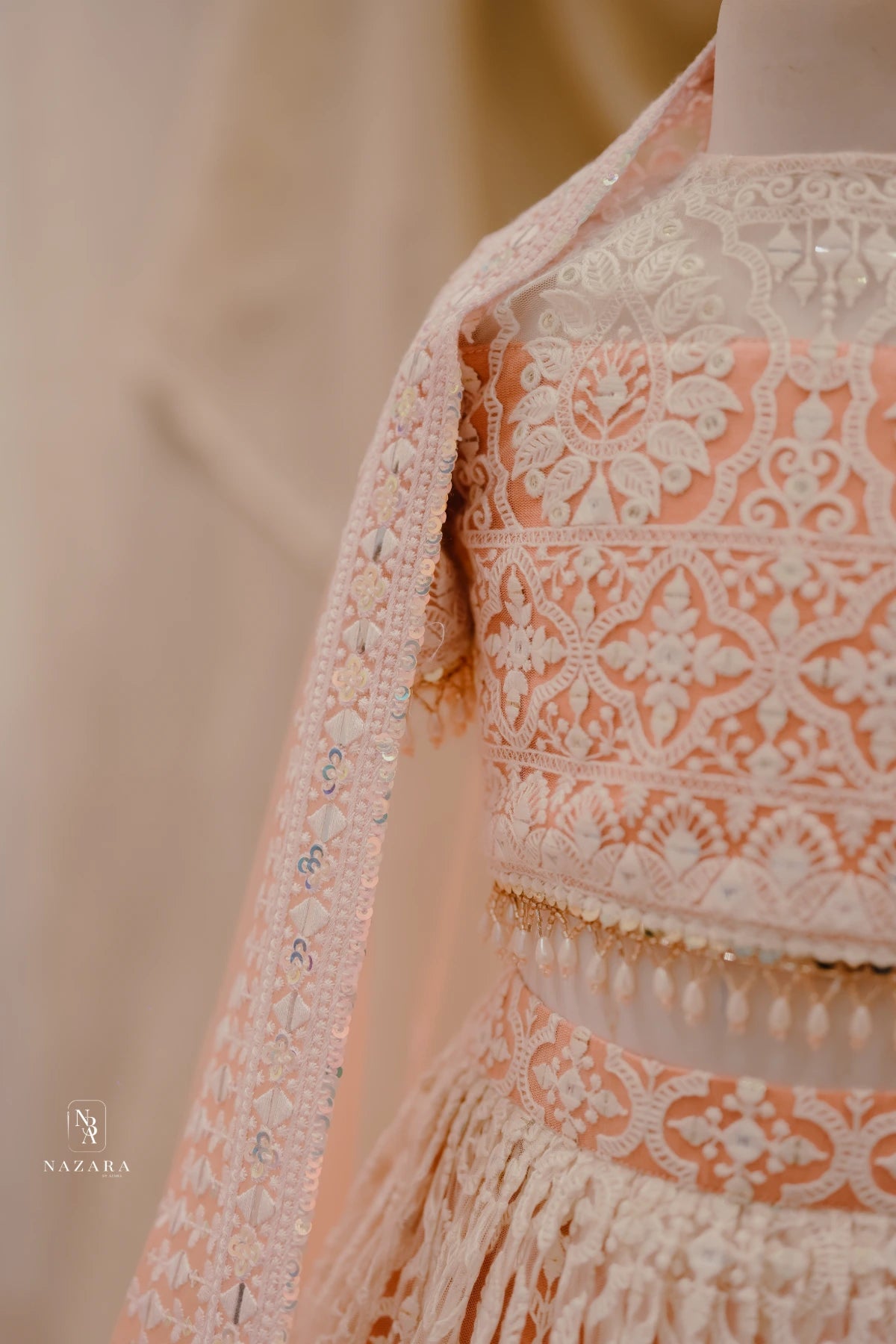 Peach Lakhnowi Lehenga For Kids