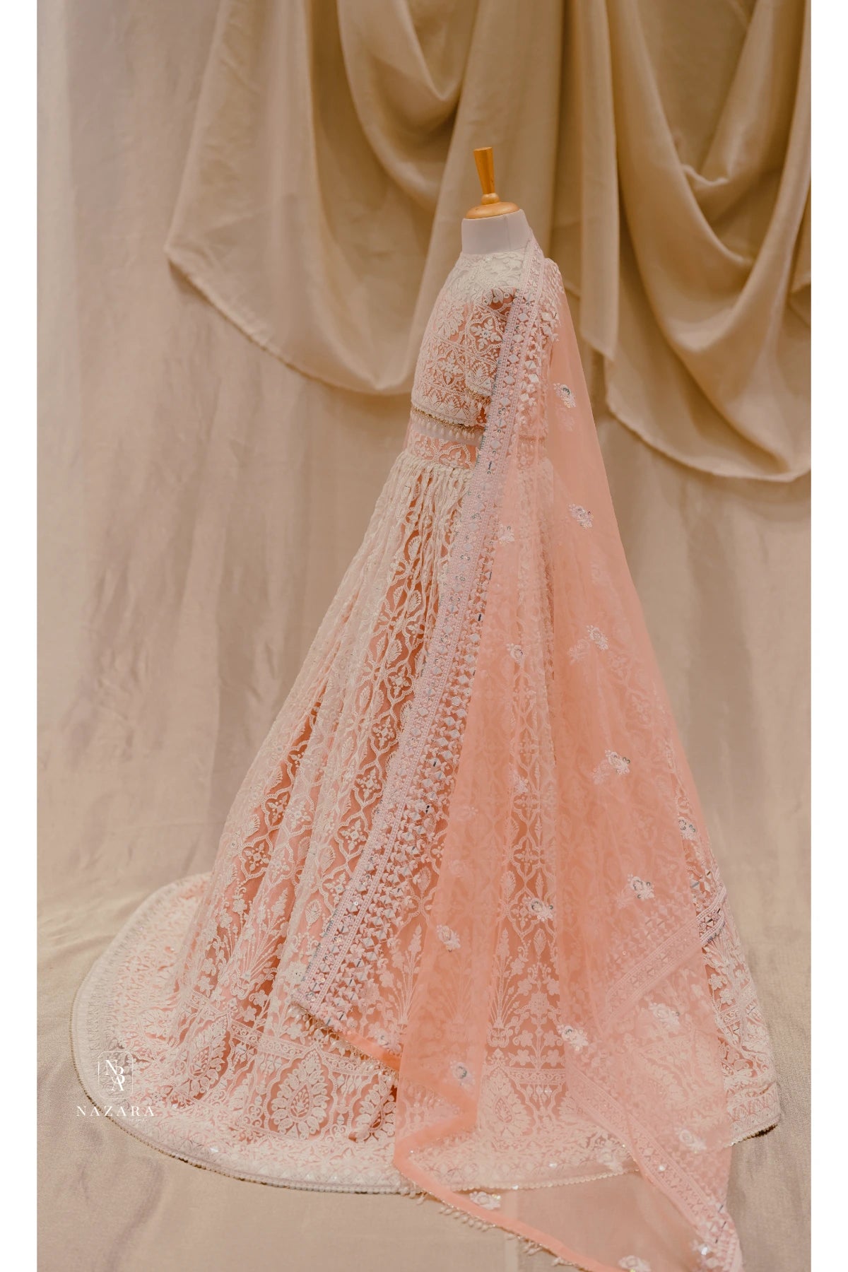 Peach Lakhnowi Lehenga For Kids