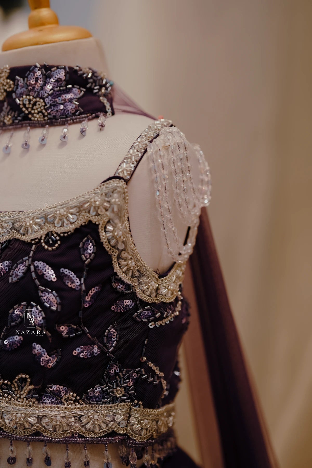 Purple Netted Frill Pleated Lehenga For Kids