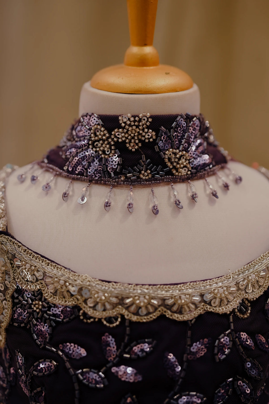 Purple Netted Frill Pleated Lehenga For Kids