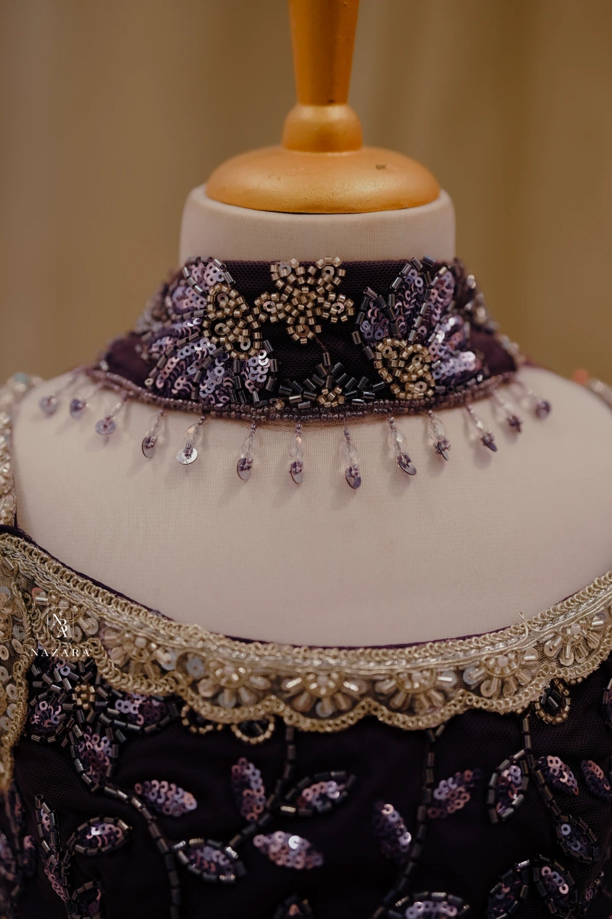 Purple Netted Frill Pleated Lehenga For Kids