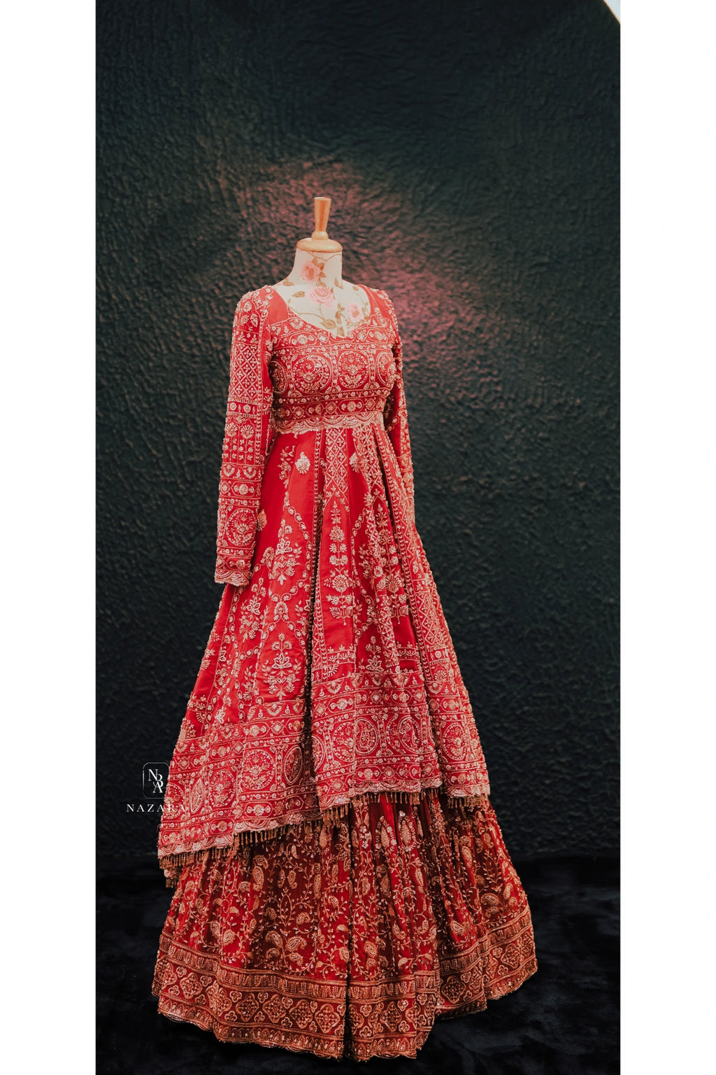 Rani Pink & Burnt Orange Bridal Anarkali Lehenga Set