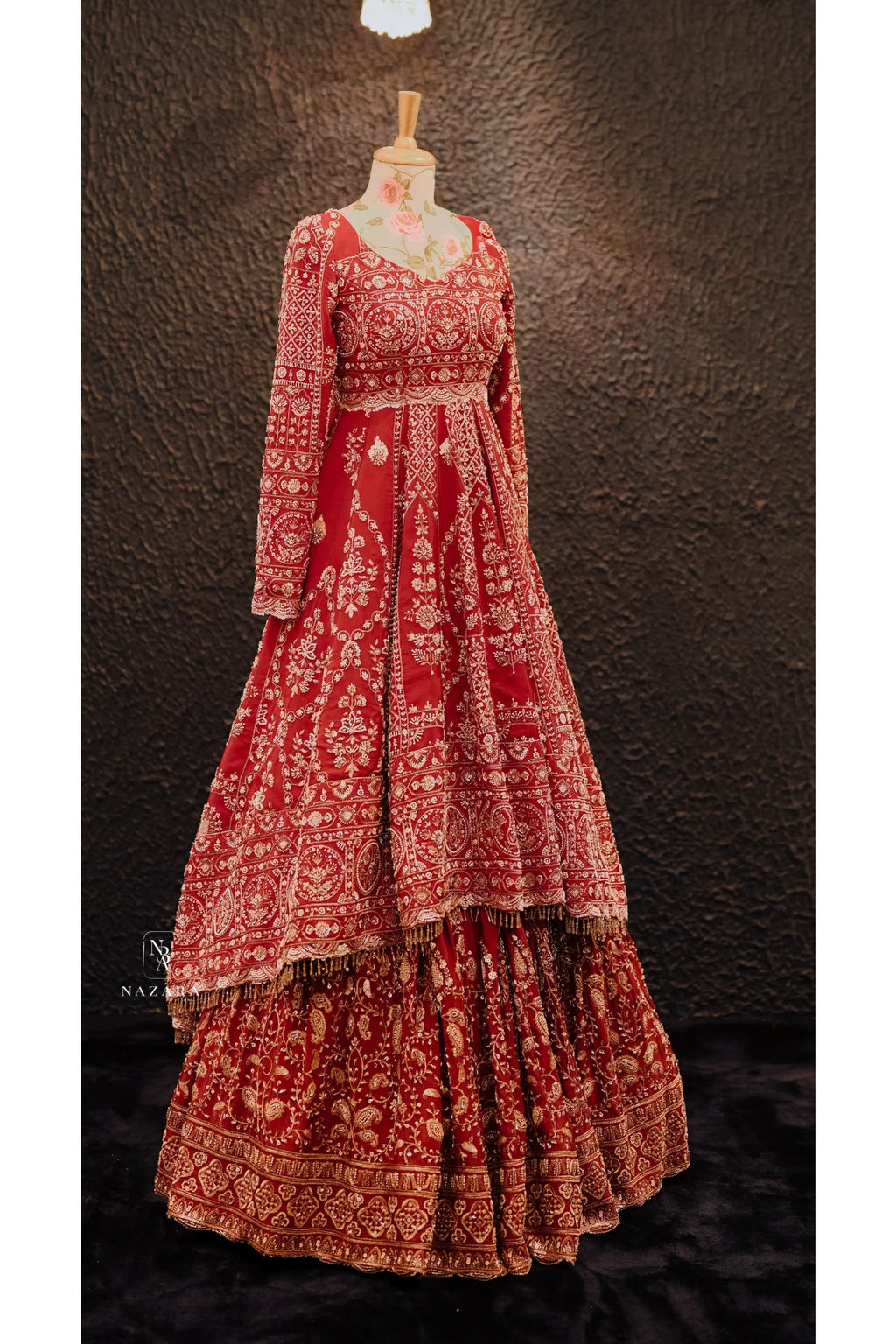 Rani Pink & Burnt Orange Bridal Anarkali Lehenga Set