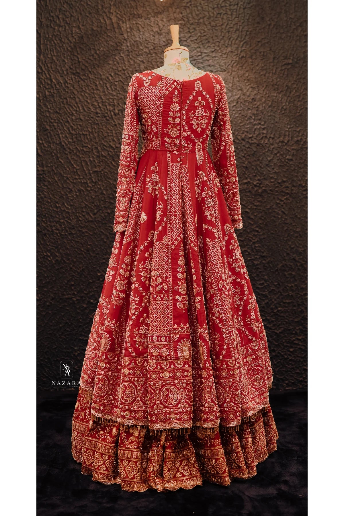 Rani Pink & Burnt Orange Bridal Anarkali Lehenga Set