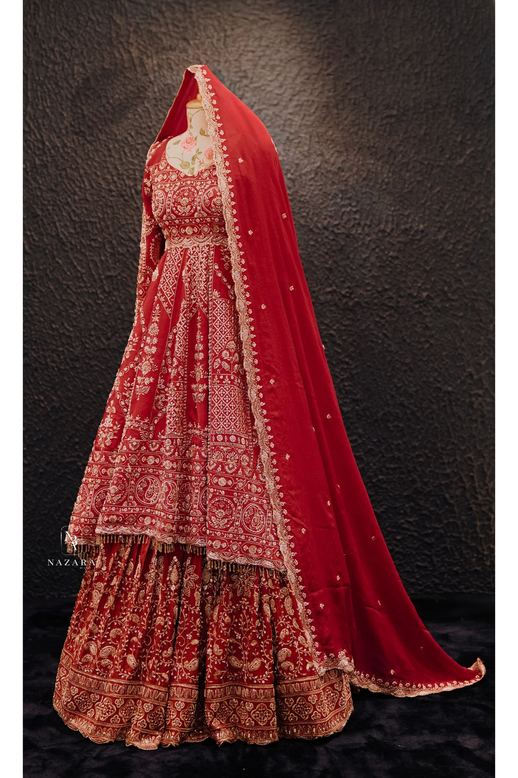 Rani Pink & Burnt Orange Bridal Anarkali Lehenga Set