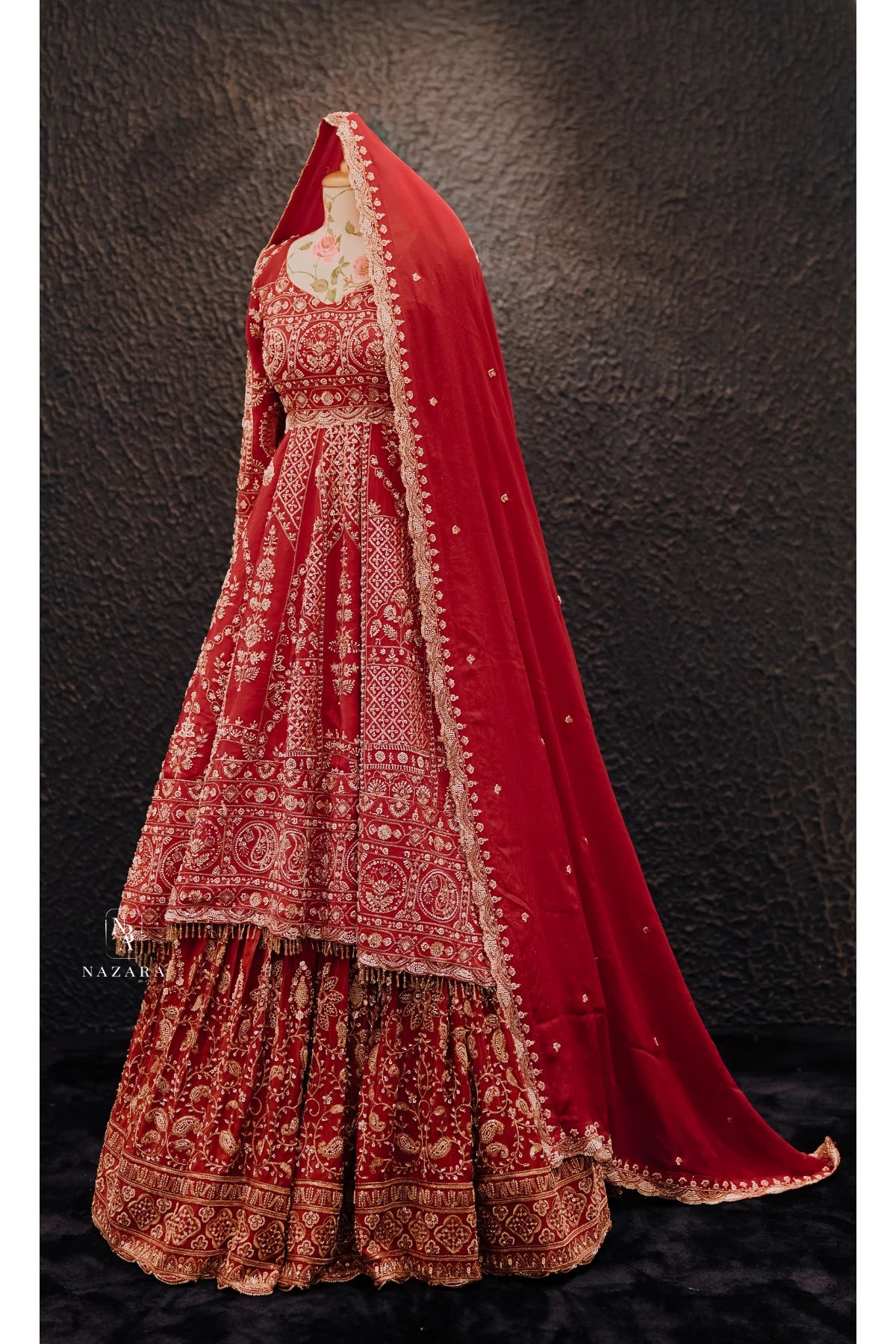 Rani Pink & Burnt Orange Bridal Anarkali Lehenga Set