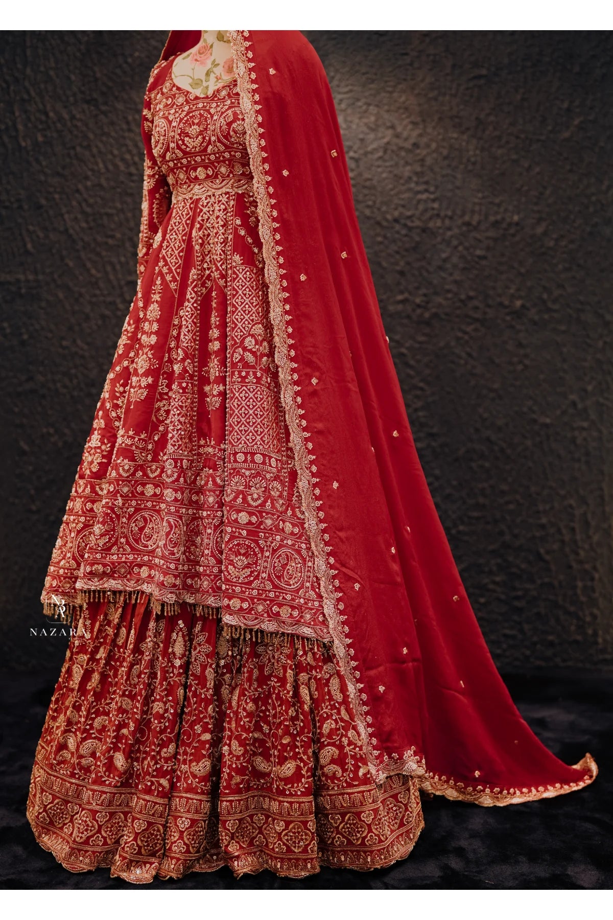 Rani Pink & Burnt Orange Bridal Anarkali Lehenga Set