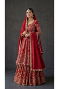 Rani Pink & Burnt Orange Bridal Anarkali Lehenga Set