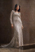 Silver Embellished Evening  cocktail Gown